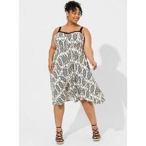 Torrid Midi Slub Button Front Sundress Geo White V-Neck Pockets Plus Size 5X